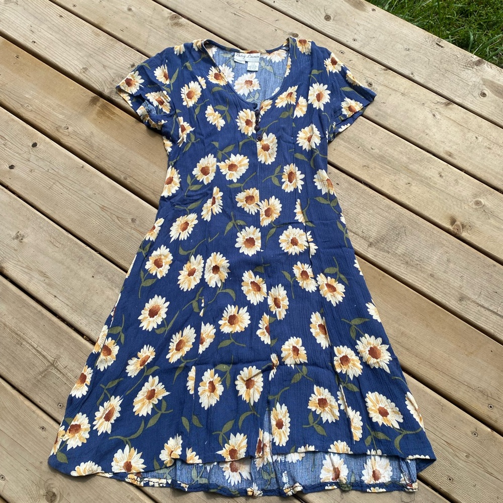 VINTAGE Floral Blue Midi Dress